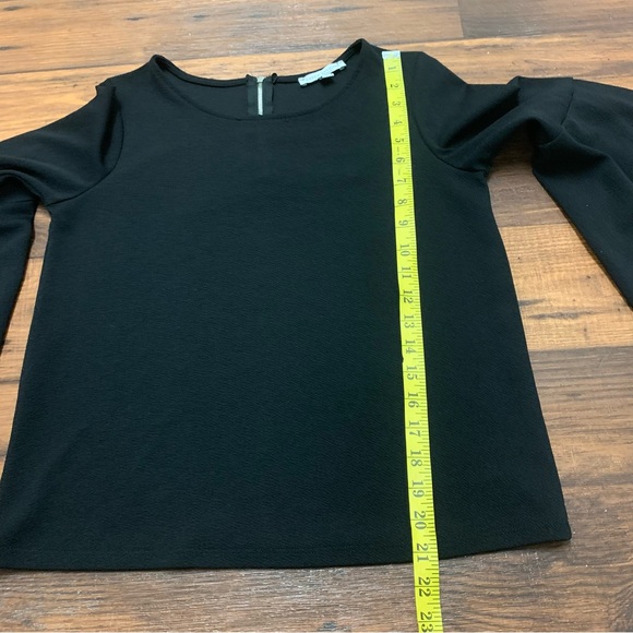 Green Envelope Black Bell Sleeve Blouse Zip Closure Women's Size S - Picture 5 of 8